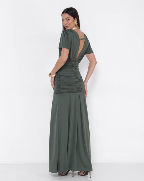 VESTIDO SEREIA COM MANGA PETRA FINA